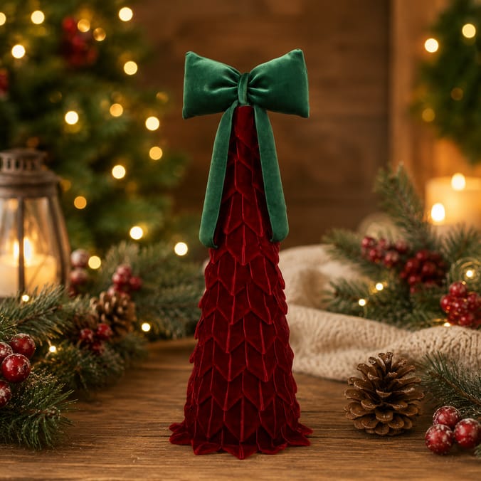 Festive Feeling Alpine Woods Flocked Bow Tree Christmas Decoration
