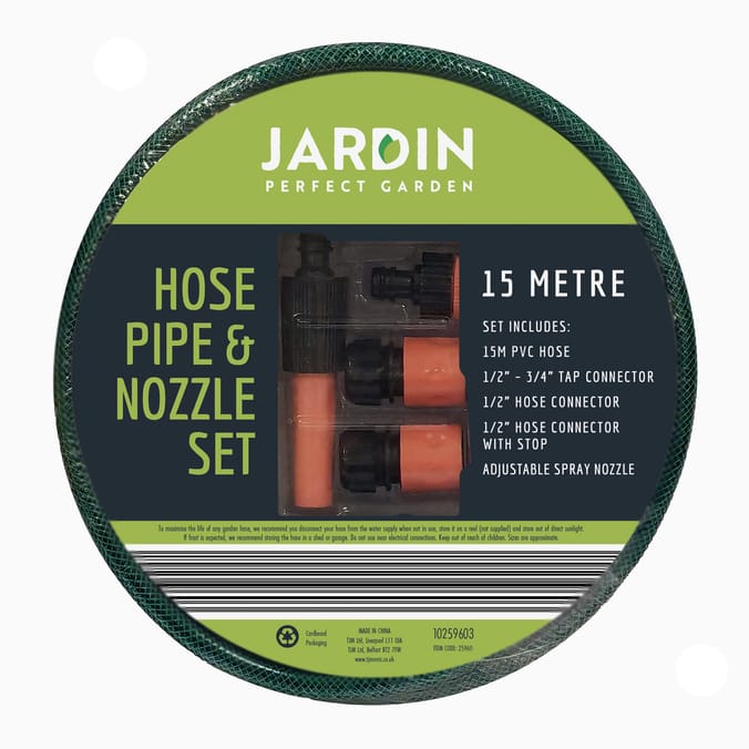 Jardin 15m Hose Pipe & Nozzle Set