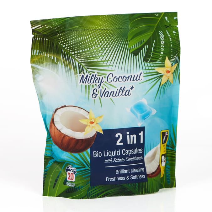 2in1 Bio Liquid Capsules With Fabric Conditioner 20 Washes - Milky Coconut & Vanilla