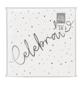 Let's Party White Celebrate Napkins 15 Pack - Silver