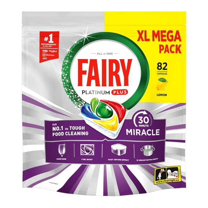 Fairy 30 Minute Miracle Platinum Plus Dishwasher Tablets 82 Capsules
