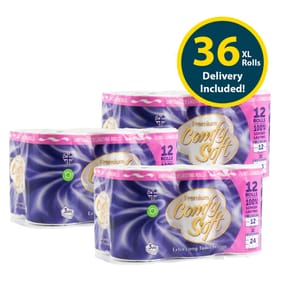 Premium Comfy Soft Extra Long 3 Ply Toilet Tissue 12 Rolls x3