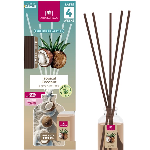 Tropical Reed Diffuser Cristalinas Reed Diffuser 25ml - Tropical Coconut | Home Bargains