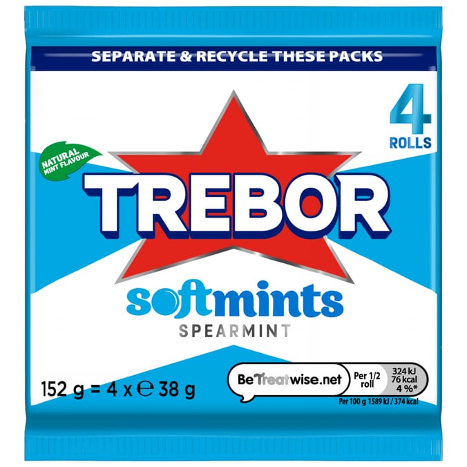 Trebor Softmints Spearmint Mints Rolls 4 Pack 152g