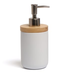 Bath Bamboo Lid Ceramic Soap Dispenser - White