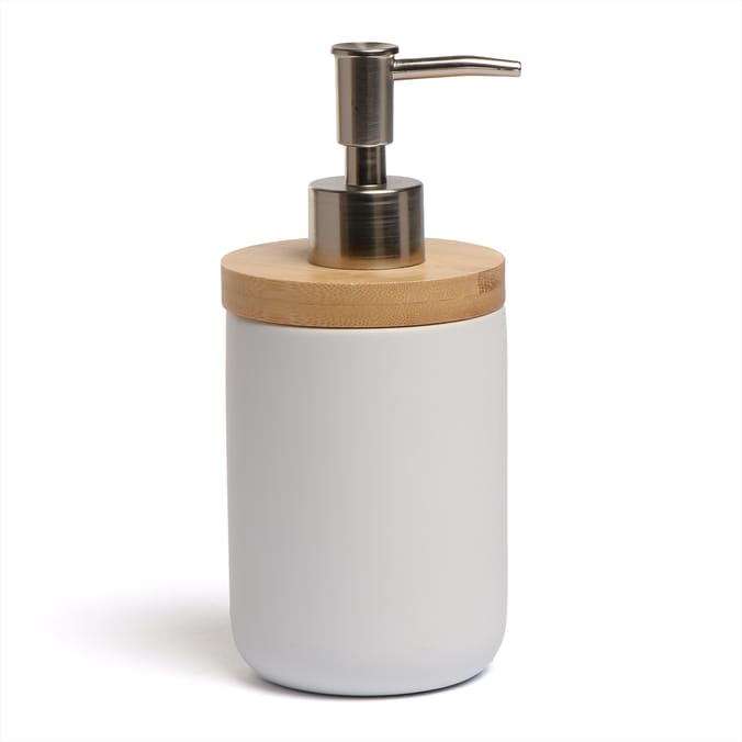 Bath Bamboo Lid Ceramic Soap Dispenser - White