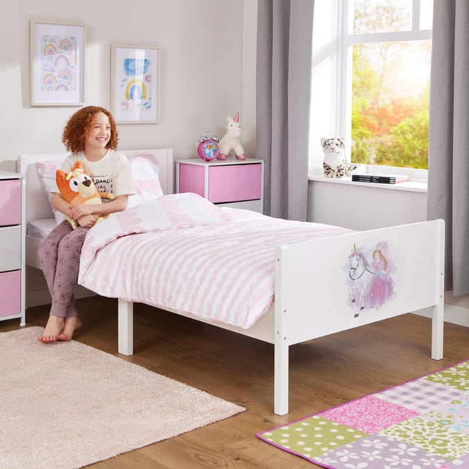 Liberty House Toys Kids White Single Bed – Princess and Unicorn