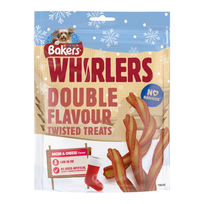 Bakers Whirlers Xmas Dog Treats 6 x 130g -  Bacon and Cheese