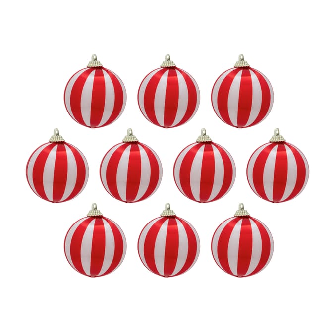 Festive Feeling Stripe Thread Baubles 5 Pack - Red & White x2