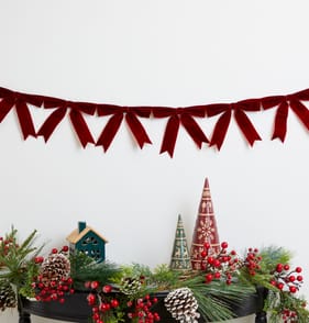 Winter Charm 1.8m Velvet Bow Christmas Garland - Dark Red