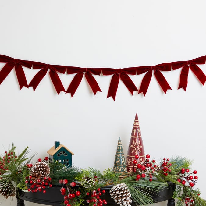  Winter Charm 1.8m Velvet Bow Christmas Garland