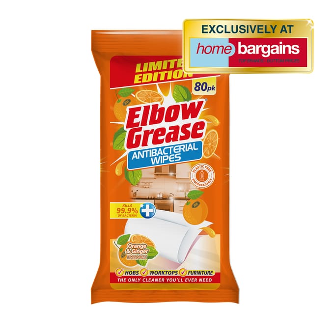 Elbow Grease Antibacterial Wipes 80 Pack - Orange & Ginger 