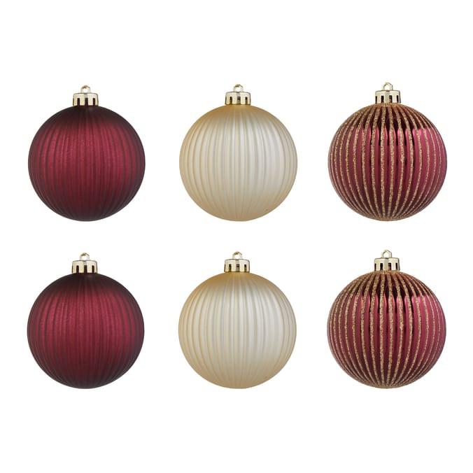 Elegance 8cm Baubles 6 Pack - Burgandy & Gold