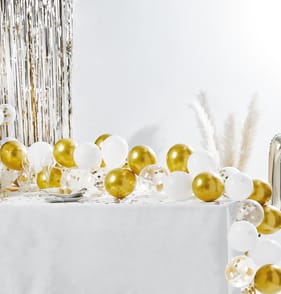 Let's Party Balloon Table Runner - Gold/White