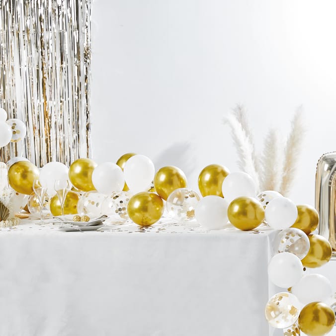 Let's Party Balloon Table Runner - Gold/White