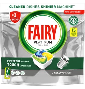 Fairy Platinum All In One Dishwasher Tablets Lemon 15 Tablets