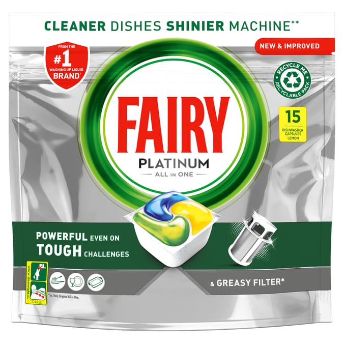 Fairy Platinum All In One Dishwasher Tablets Lemon 15 Tablets