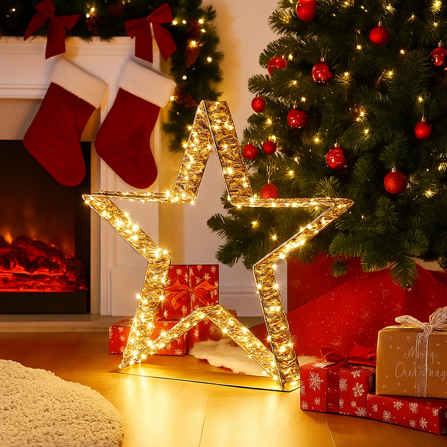 Prestige Mains Operated LED Standing Star 60cm - Gold | Home Bargains