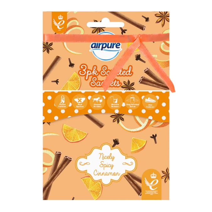 Air Pure Scented Sachet 3 Pack - Nicely Spicy Cinnamon