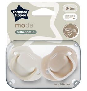 Tommee Tippee Moda Soothers With Steriliser Pod 0-6m - Cream