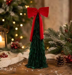 Festive Feeling Alpine Woods Flocked Bow Tree Christmas Decoration - Green