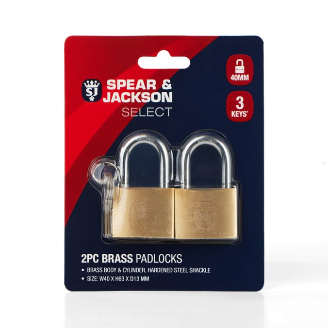 Spear & Jackson Select Brass Padlocks 2 Pieces - 40mm