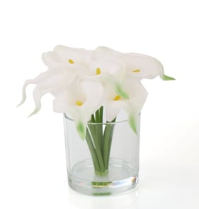 Artificial Cala Lilly In Glass Pot - White