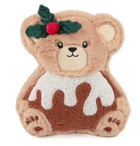 Sleigh Bells Christmas Pudding Bear Cushion - Girl 
