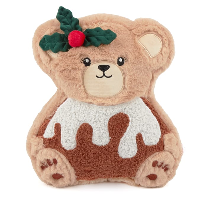 Sleigh Bells Christmas Pudding Bear Cushion - Girl
