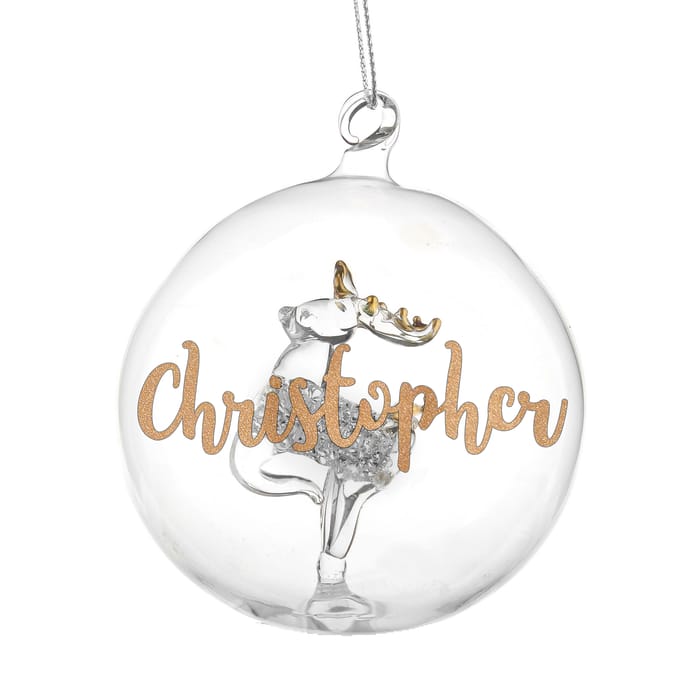 Gold Glitter Name Only Reindeer Glass Bauble