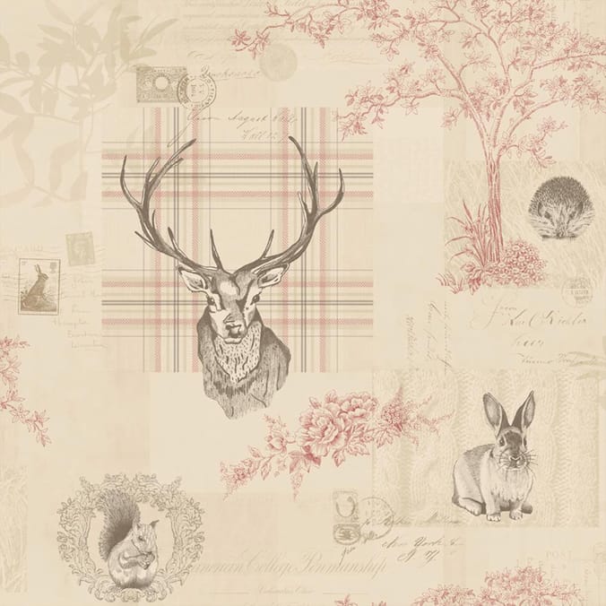 Richmond Wallpaper 98010 - Cranberry/Linen