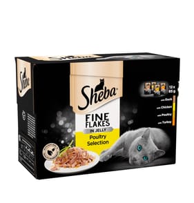Sheba Fine Flakes Poultry in Jelly Wet Cat Food Pouches 12x85g