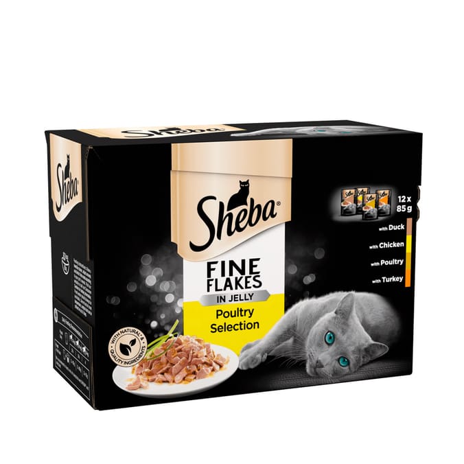 Sheba Fine Flakes Poultry in Jelly Wet Cat Food Pouches 12x85g