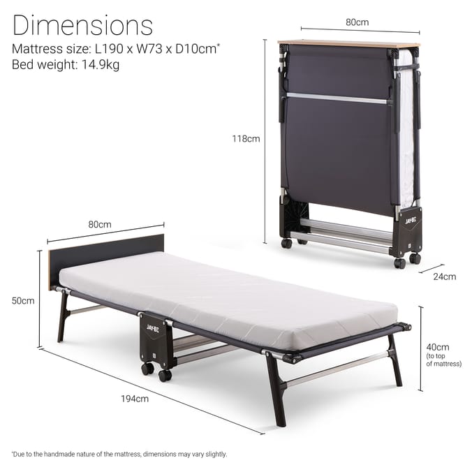 Jay-Be RE80 Rollaway Folding Bed with e-Fibre Mattress - Single