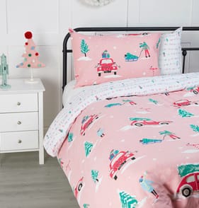 Joyful Reversible Duvet Set Double - Pink