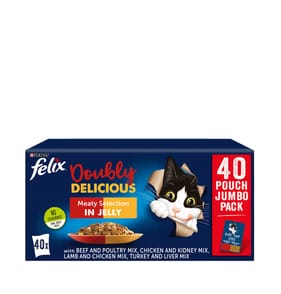 Felix Doubly Delicious Meaty Selection Wet Cat Food Pouches 40x100g