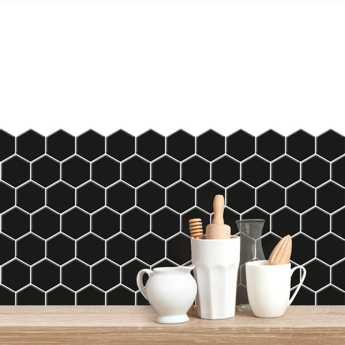 Stick Ease Self-Adhesive Vinyl Wall Tiles 3 Pack - Black Hexagon x2
