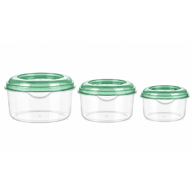  Kitchen Round Food Containers 3 Pack - Green