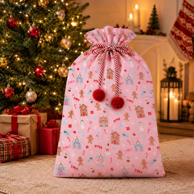 Sleigh Bells Large Canvas Novelty Christmas Sack - Gingerbread
