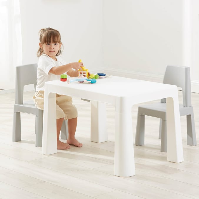 Liberty House Toys Kids Height Adjustable Table and Two Chairs Set - White & Grey