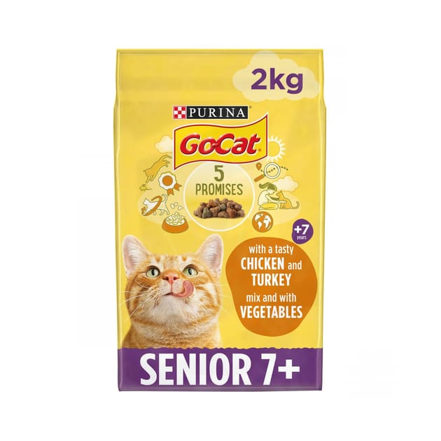 GoCat Senior 7+ with Chicken & Vegetables Dry Cat Food 2kg Home Bargains