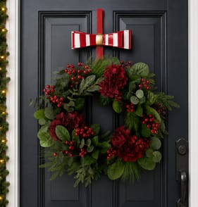 Festive Feeling Christmas Bow Wreath Hanger - Red