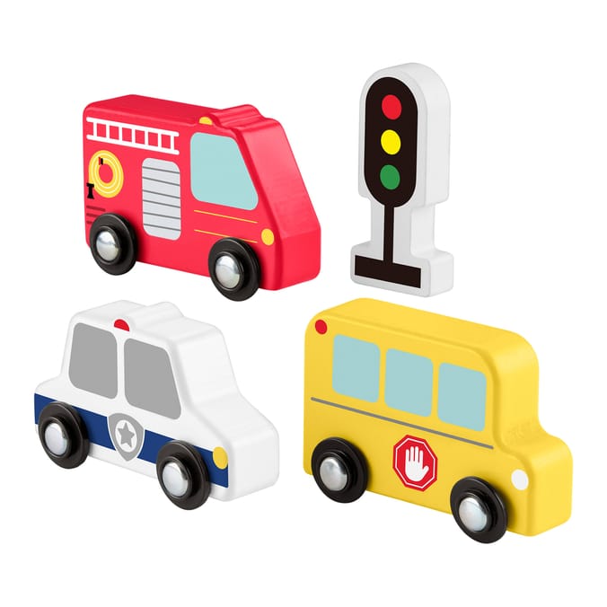 Fisher-Price Wooden Vehicle Pack Push-Along Toys for Toddler Pretend Play 4 Wood Pieces