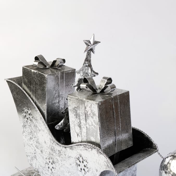 Frosted Spirit Metal Reindeer With Sleigh