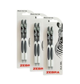  Zebra Ola Black Retractable Gel Pens 2 Pack x3