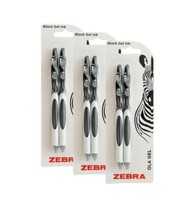 Zebra Ola Black Retractable Gel Pens 2 Pack x3