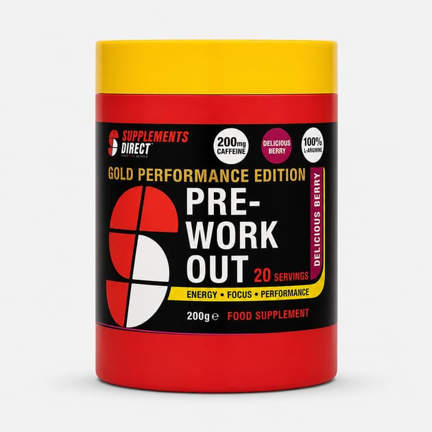 l carnitine home bargains Supplements Direct Gold Performance Edition Pre-Workout 200g - Delicious Berry Minor figures