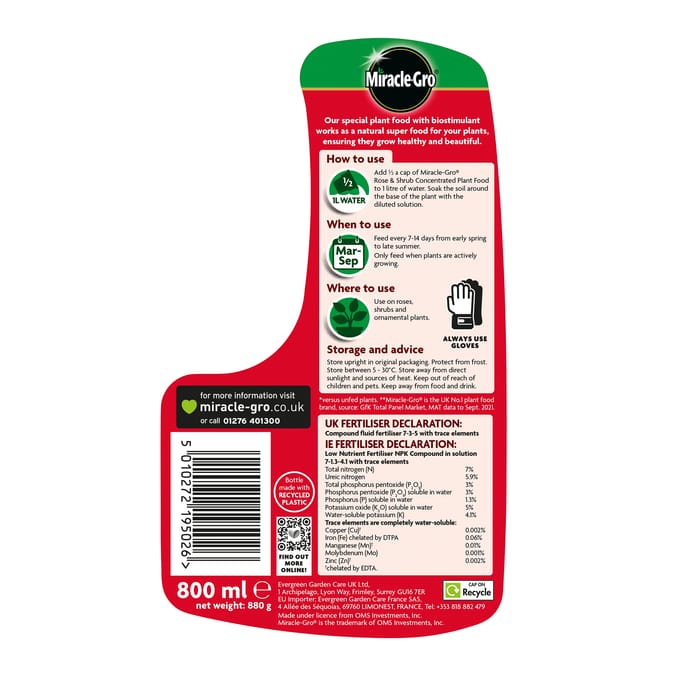 Miracle-Gro Rose & Shrub Concentrated Liquid Plant Food 800ml