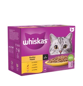 Whiskas Poultry Feasts in Gravy 1+ Adult Cat Food Pouches 12 x 85g