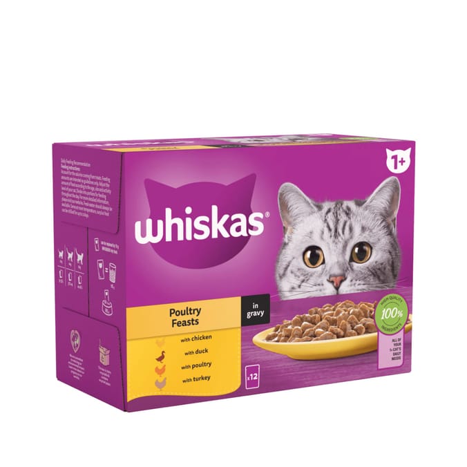 Whiskas Poultry Feasts in Gravy 1+ Adult Cat Food Pouches 12 x 85g